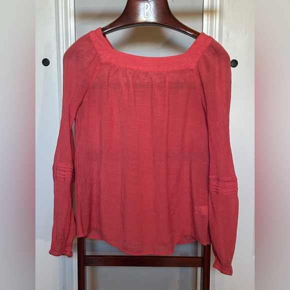 32.  LC Lauren Conrad Coral Relaxed Smocked Blouse - Picture 1 of 2
